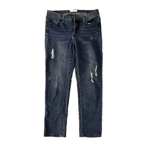 Peck & Peck Womens Blue Denim Distressed Cropped Jeans Straight 100% Cotton Sz 6
